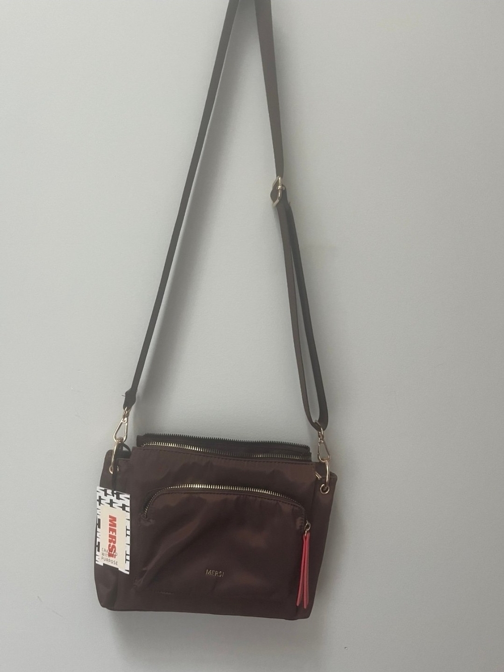 Merci Brown Crossbody Bag with Gold Accents